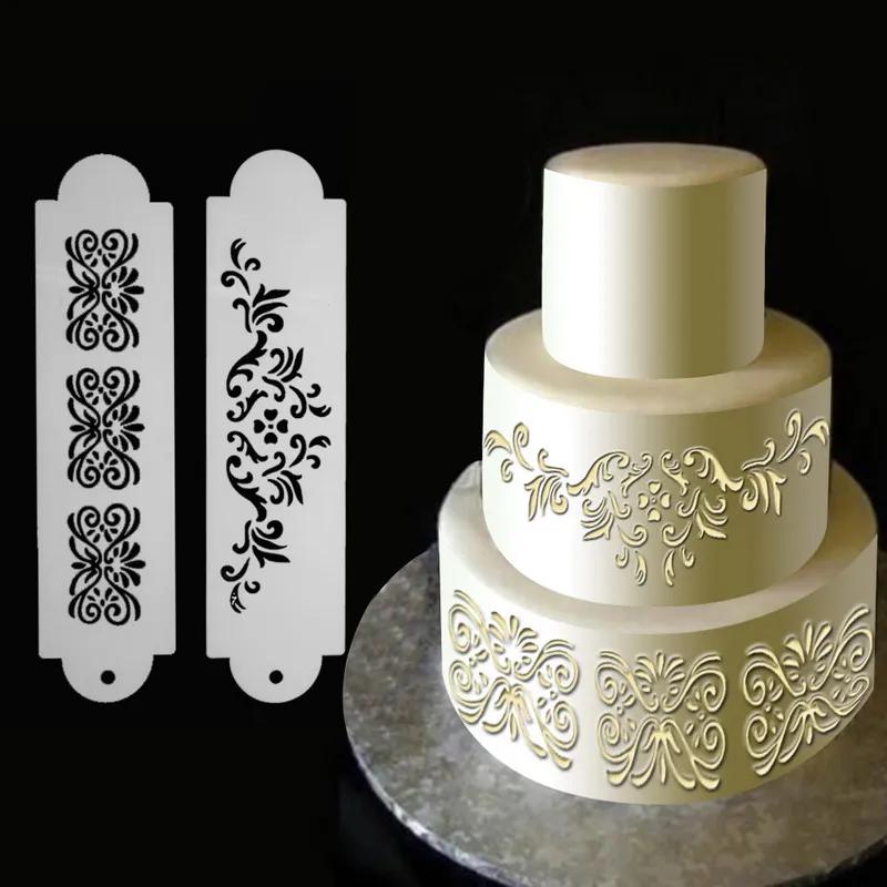 2 Pcs Cookie Fondant Rose Flower Lace Cake Stencil Baking Cake