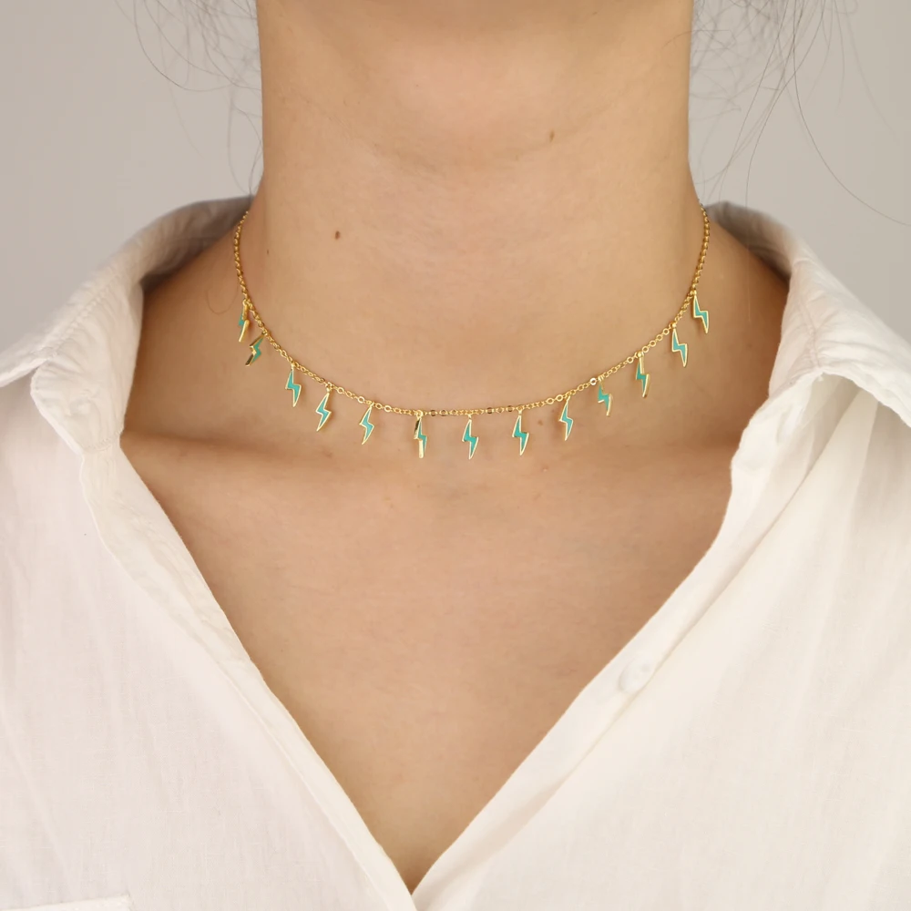Ожерелье-чокер из стерлингового серебра 925 пробы, очаровательное, эмалированное, зеленое, золотое, высокое качество, летнее ожерелье для женщин