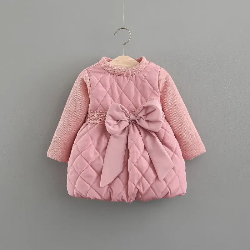 Baby Girl Dress 2018 New Casual Winter Plus Velvet Thicken Bow Princess Dress Baby Dress Long Sleeve Dress Baby Girl Clothes