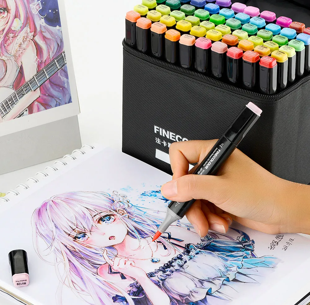 Профессиональная Кисть FINECOLOUR Art Marker с двумя наконечниками(набор цветов) мягкая кисть/косые спиртовые чернила Комический дизайн товары для рукоделия EF102