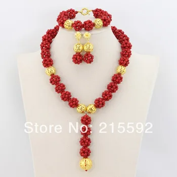 

Nigerian Wedding African Beads Jewelry Set Red Coral Beads Jewelry Set African Jewelry Sets High Quality Free Shipping CJ022