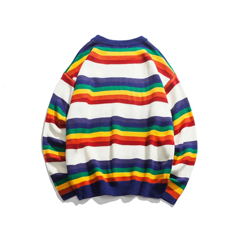 ICPANS зимний свитер с вышитыми буквами для мужчин, пуловер в радужную полоску с круглым вырезом, мужской свитер, 2 цвета
