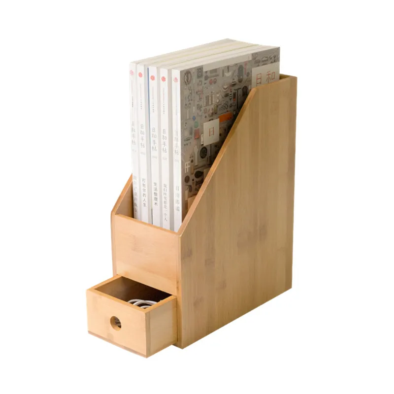 Bamboo Office File Rack Desk Organizer With Drawer Study Room Book