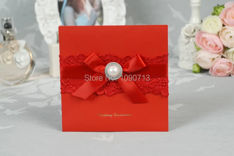 Free Shipping 40 X Creative Euro Red Lace Wedding Invitation