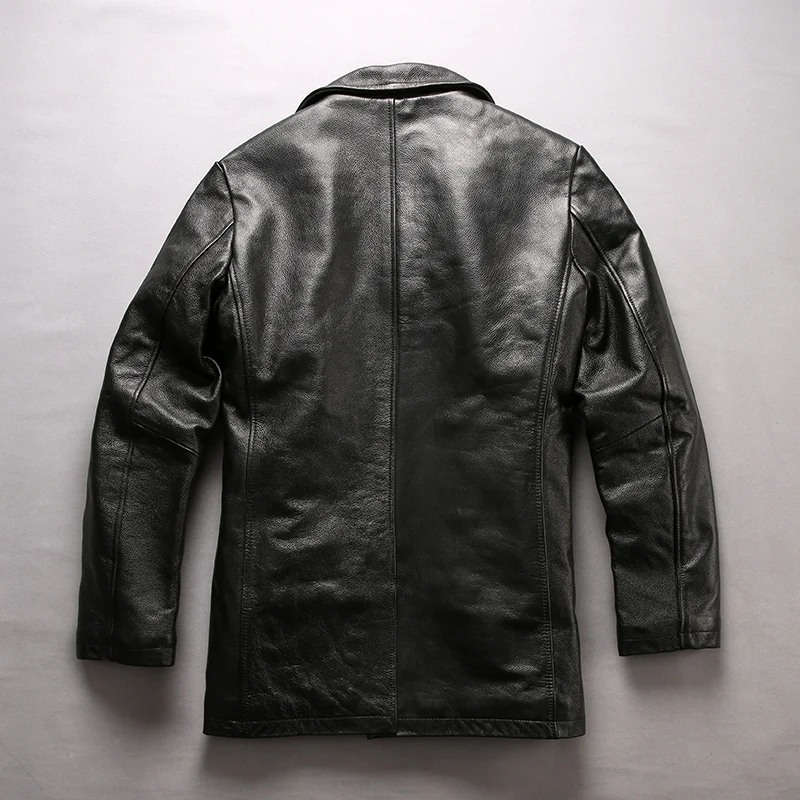 Seller Read Description! Asian size mans winter genuine cow leather jacket men's classic cowhide leather pea coat NFS_1836