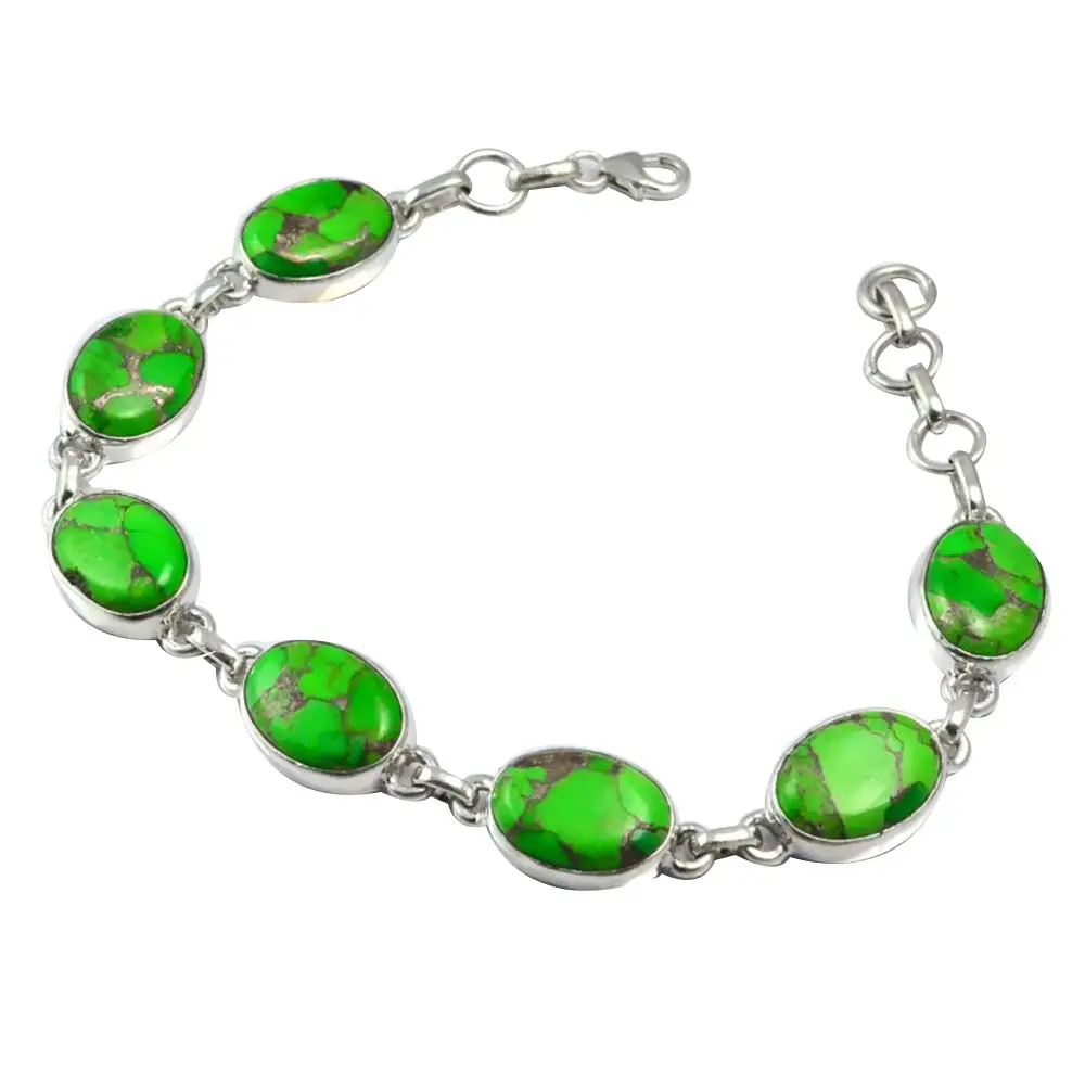 

NiaoZaiFei YunZaiKan Genuine Green Copper Turquoise Bracelet 925 Sterling Silver,21cm, MHBB0090