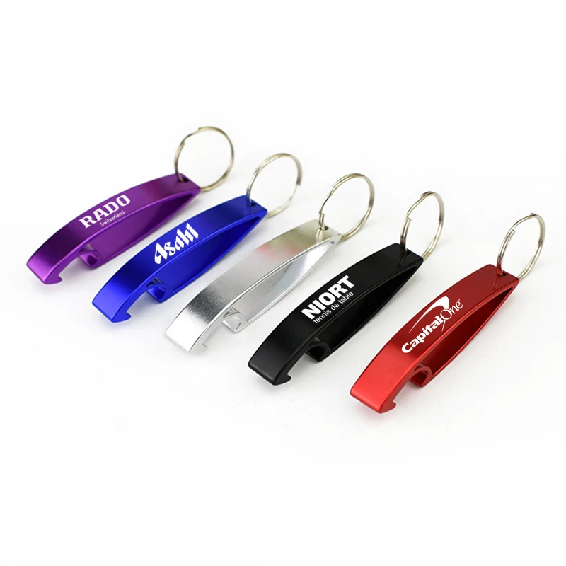 

Metal Aluminum Bottle Opener Keychain Custom Logo Promotional Bottle Opener Keyring Business Corporate Gift Free Engraving 50pcs