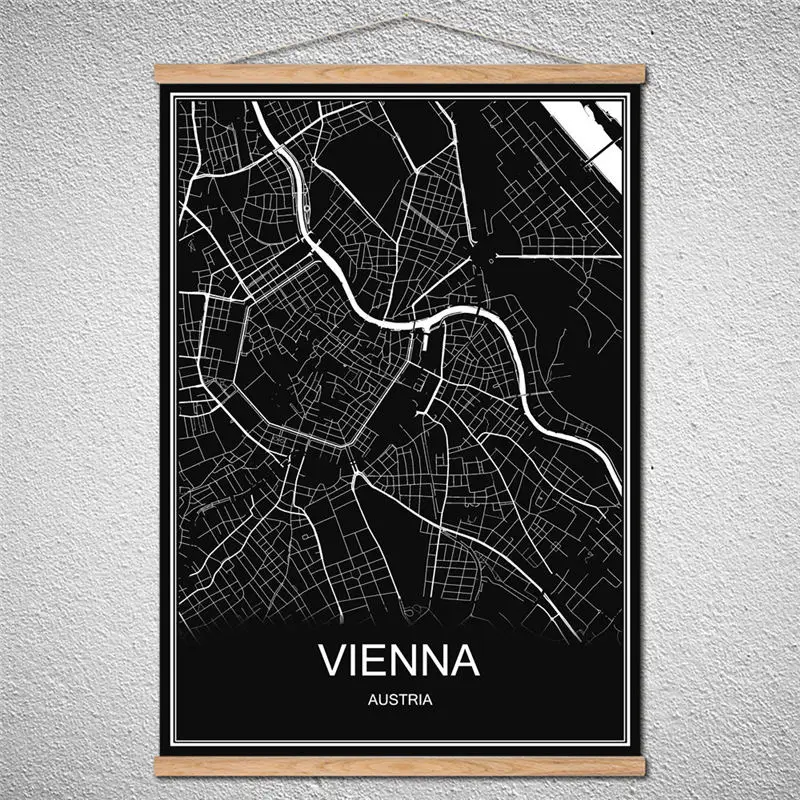 С рамкой VIENNA Modern карта городов мира Картина маслом постер холст изображение с