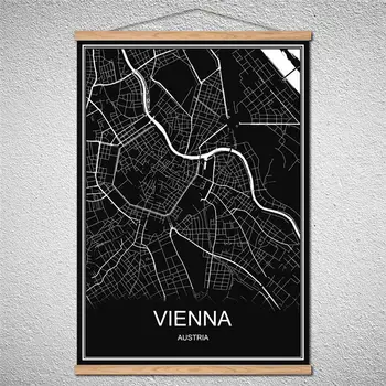 

With Frame VIENNA Modern World City map Oil Painting poster Canvas Abstract print picture Birch scroll Reel Paintings