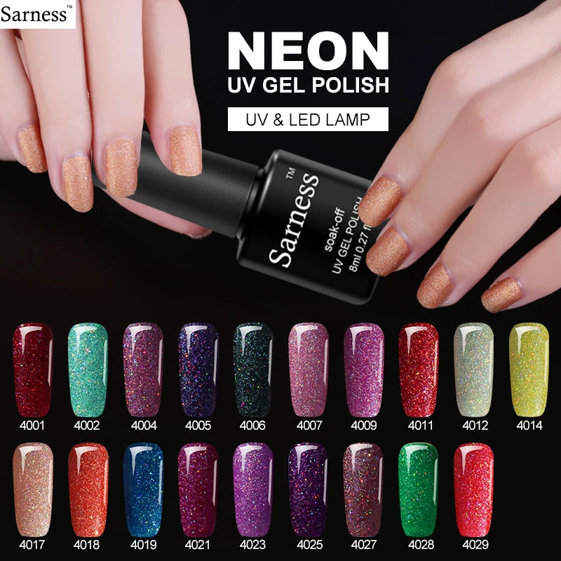 

Sarness Colorful Neon UV Gel Nail Polish Soak Off Withe Gel Polish Long Lasting Gel Lacquer DIY Hybrid 3d Nail Art Decorations