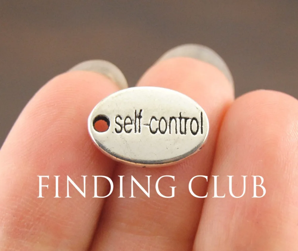 50 Pcs Silver Color Self control Letter Inspirate Charms Diy Metal 