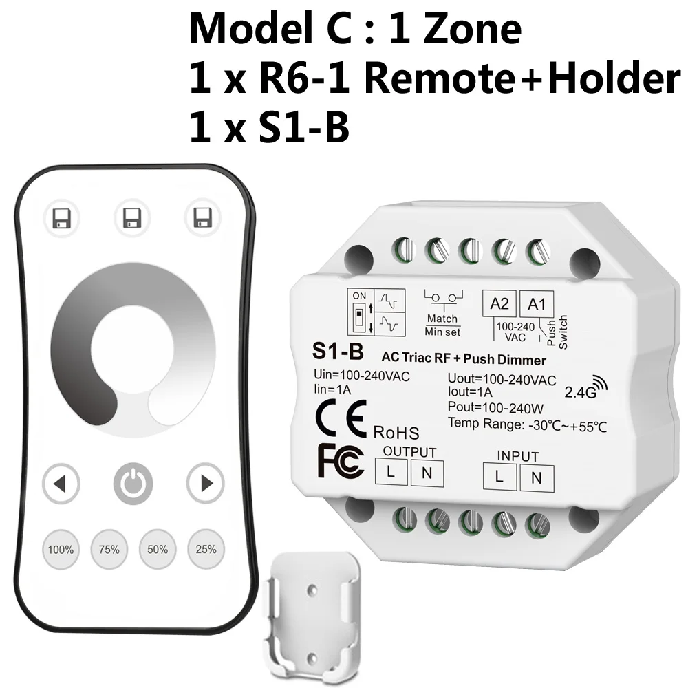 Симистор светодиодный диммер AC 220V 230V 110V Беспроводной РЧ с регулируемой яркостью кнопочный переключатель с 2,4G пульт дистанционного управления для одного Цвет светодиодный лампы - Цвет: Model C