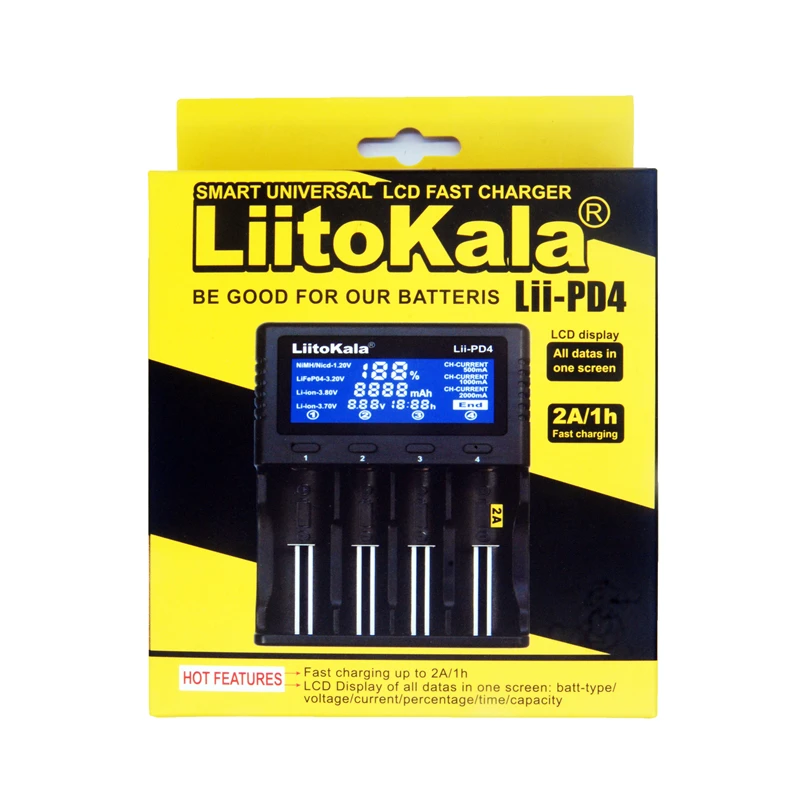 1 шт LiitoKala lii-PD4 lcd 3,7 V 18650 21700 зарядное устройство+ 4 шт HG2 18650 3000mah высокомощная аккумуляторная батарея