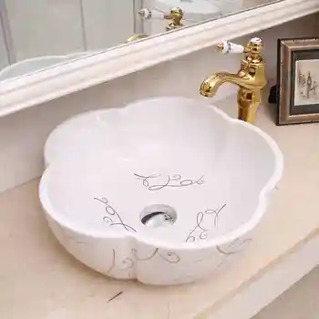 

Flower shape white Europe style handmade porcelain china Art sinks Counter Top ceramic wash basin bathroom sink