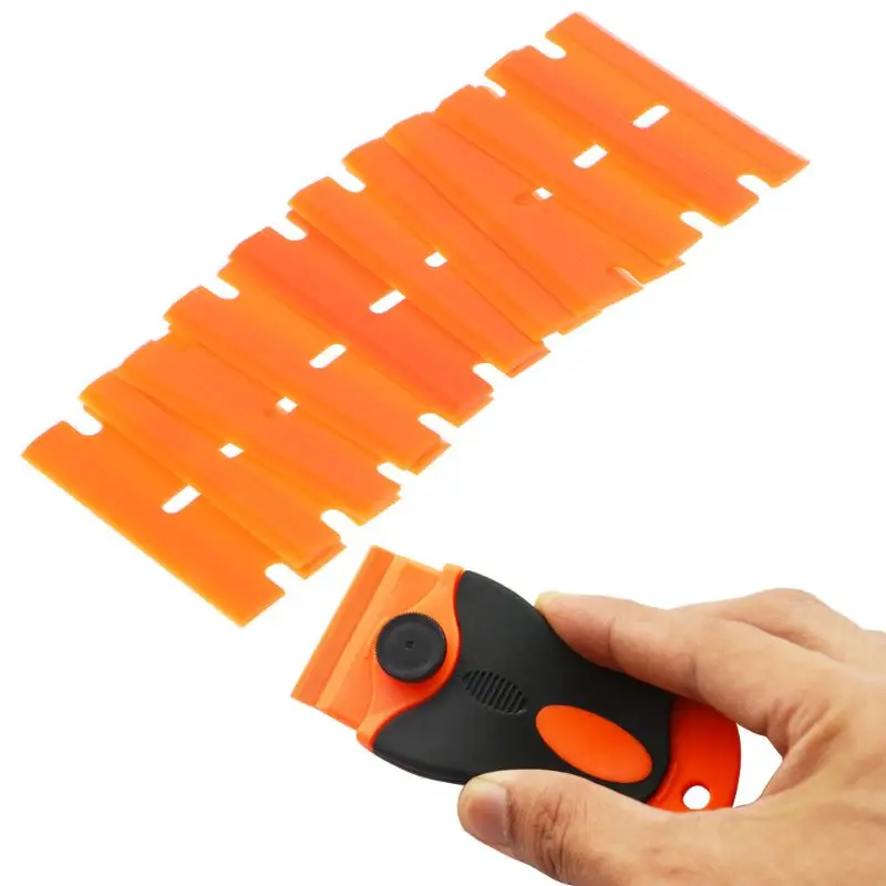 

10Pcs/Set Double-Edged Plastic Blades Replacement Scraper Window Car Glass Glue Tape Remover Safety Sticker Decals Removal Tool