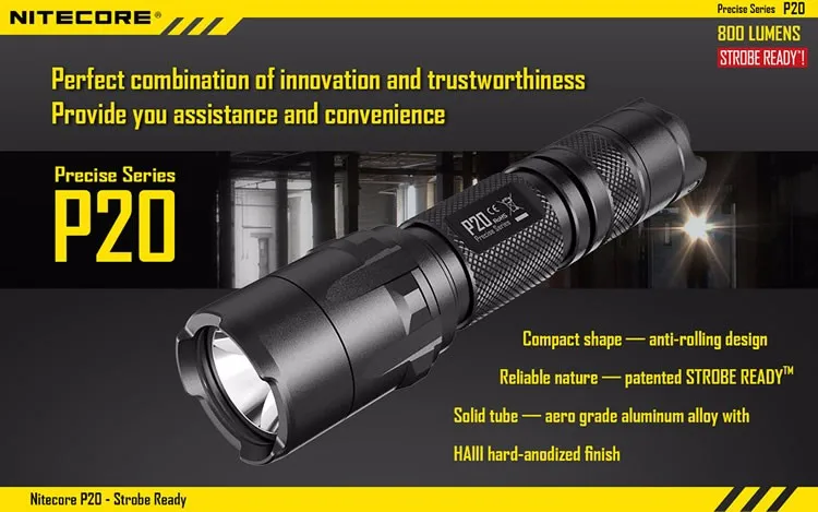 NITECORE P20/P20UV стробоскоп готовый тактический светодиодный фонарик 800 люмен водостойкий Открытый Кемпинг Охота портативный факел + бесплатная