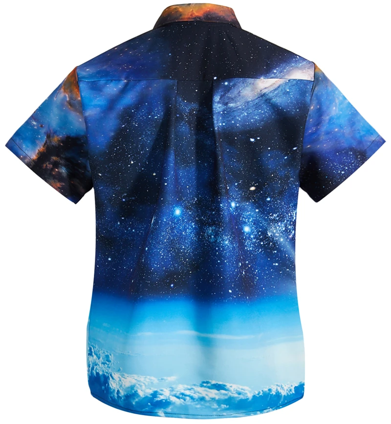 Модная рубашка с 3d принтом Галактики, мужская повседневная футболка, гавайская рубашка Aloha, мужские облегающие рубашки с коротким рукавом для фитнеса