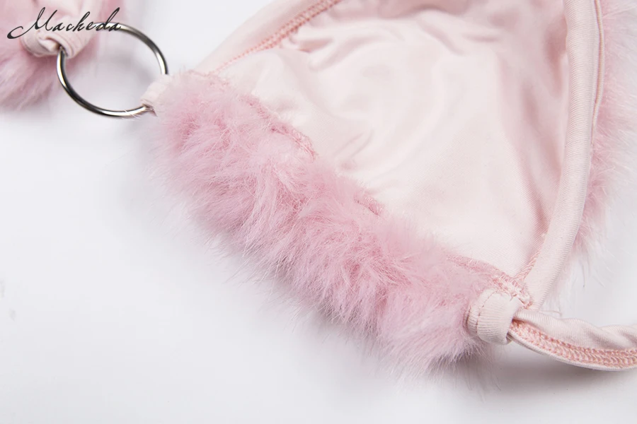 Macheda модный женский бюстгальтер сексуальный розовый бра с мехом на бретелях