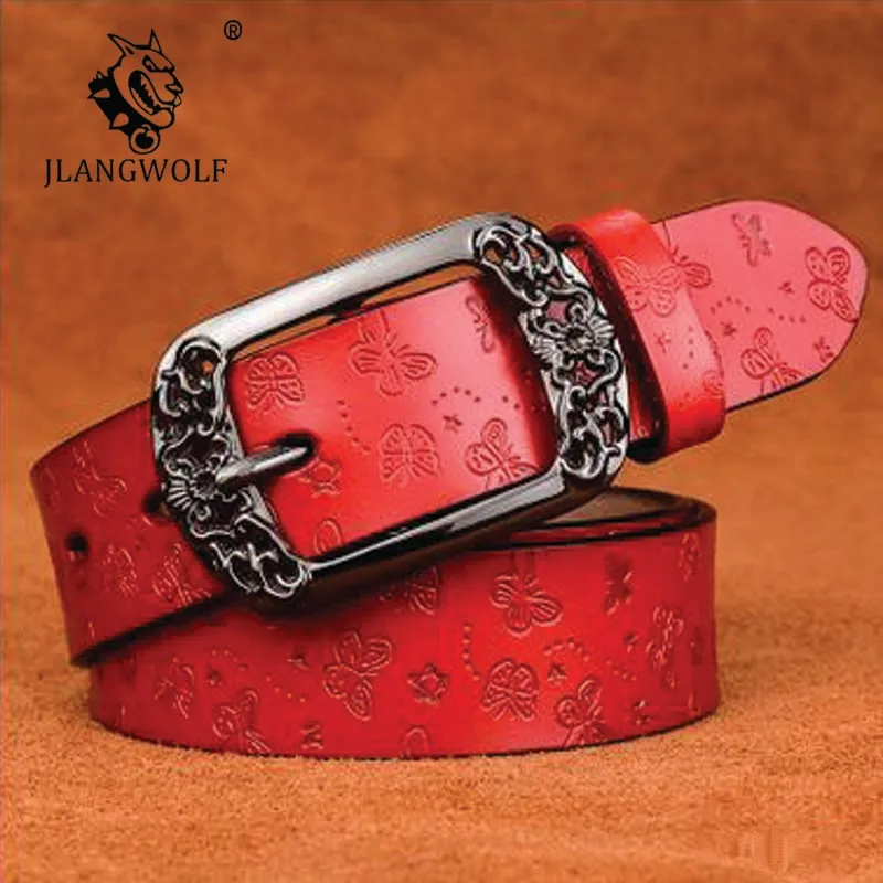 Wide Genuine leather belts for women Vintage Floral Pin buckle Woman