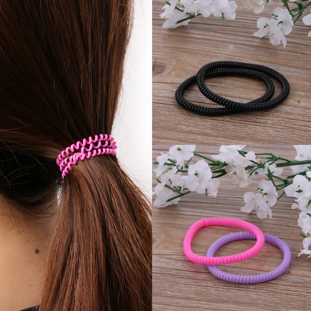 hair clips 20 PCs Super Thin Elastic Hair Ropes Girl Rubber Telephone Wire Style Hair Ties Plastic Ropes Ponytail Holder Hair Accessories Women's Hair Accessories