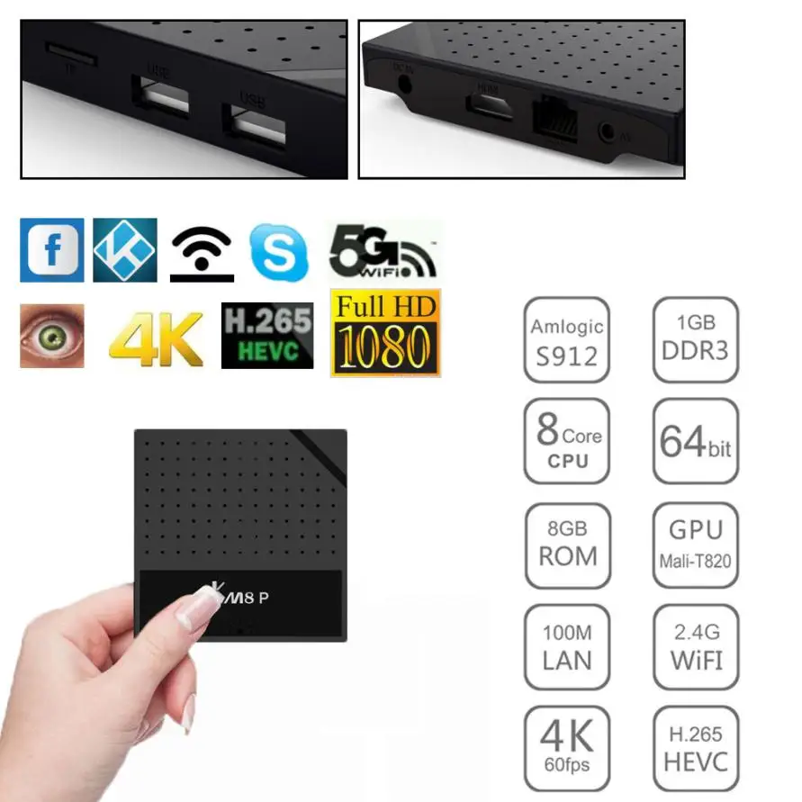 

HIPERDEAL Equipments TV Receivers Set Top Box KM8P Android6.0 BT4.0 4K FULL HD Smart TV Box 2G/8G WIFI jan5