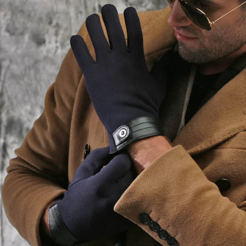 Зима Весна модные тканевые большие эластичные хлопковые мужские наручные плюшевые удобные мужские перчатки для сенсорного экрана варежки