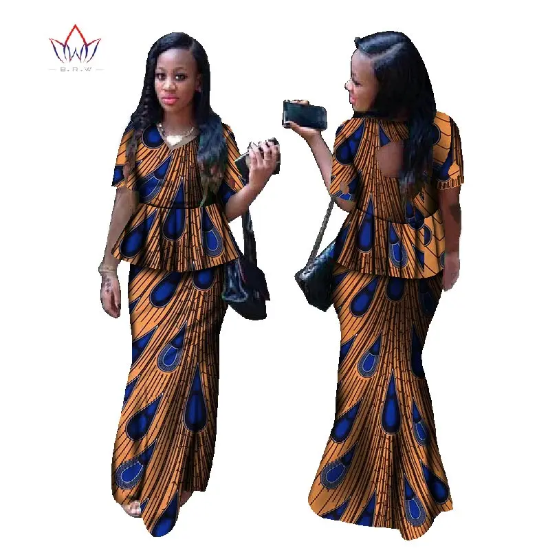 

2019 Autumn skirt set african designed clothing V-Neck traditional print Bazin Riche plus size skirt set Clothing BRW WY490
