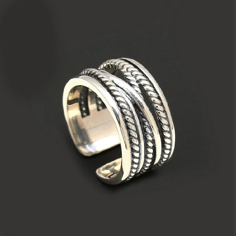 Преувеличенные большие серьги 925 пробы серебряные ретро большой разомкнутые кольца для Для женщин в стиле Панк Роскошные Регулируемый Размеры заявление кольцо