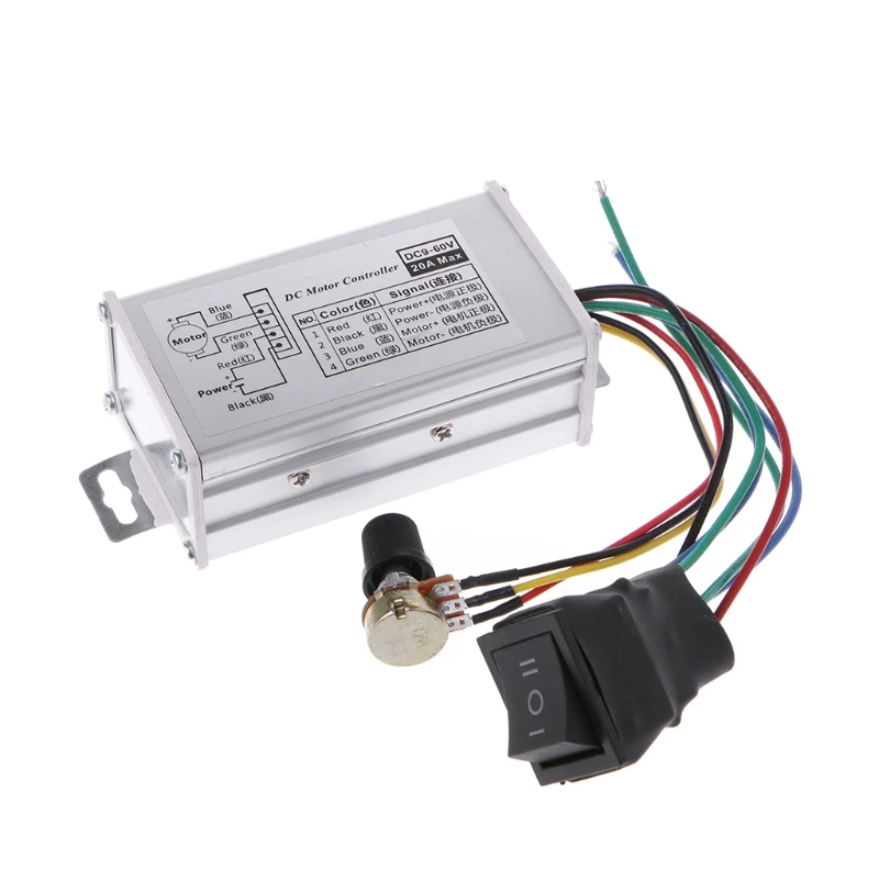 Reversible DC 9-60V 12V 24V 36V 48V 60V 20A PWM DC Motor Driver Speed Controller Reversible DC 9-60V 12V 24V 36V 48V 60V 20A PWM DC Motor Driver Speed Controller