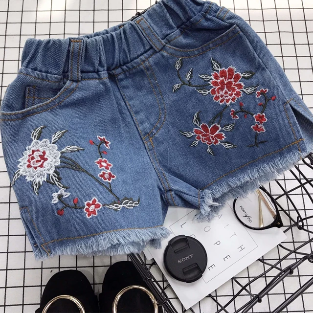 Yorkzaler Kids Short Jeans For Girl Boy Embroidery Ripped Children’s Denim Short Pants Casual Floral Toddler Baby Clothing