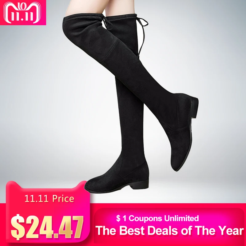 QUTAA 2018 Ladies Shoes Square Low Heel Women Over The Knee Boots Scrub