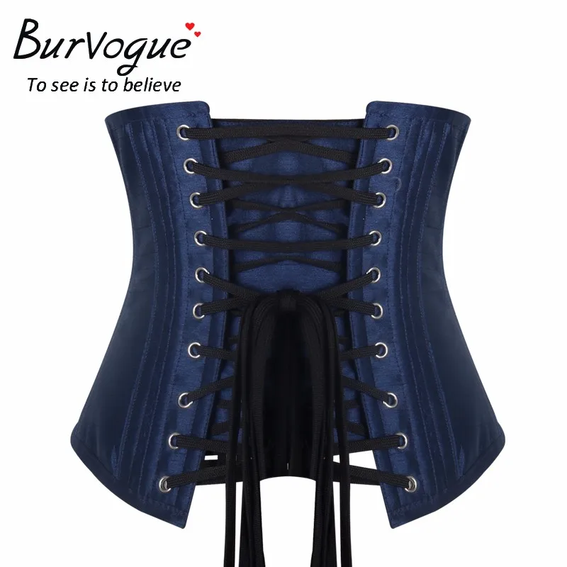 Burvogue Women Underbust Satin Steel Bones Corset Waist Trainer Gothic Sexy Corset Steampunk Corselet corsets and bustiers