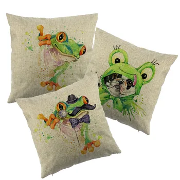 

Decorative Cartoon Green Frog Pattern Cushion Cover Puppy Big Face Design Pillowcase For Car Sofa Cushion Cover