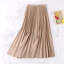 Длинные женские плиссированные юбки осень зима прозрачный миди юбки Женская мода Высокая талия Faldas Jupe Femme универсальные
