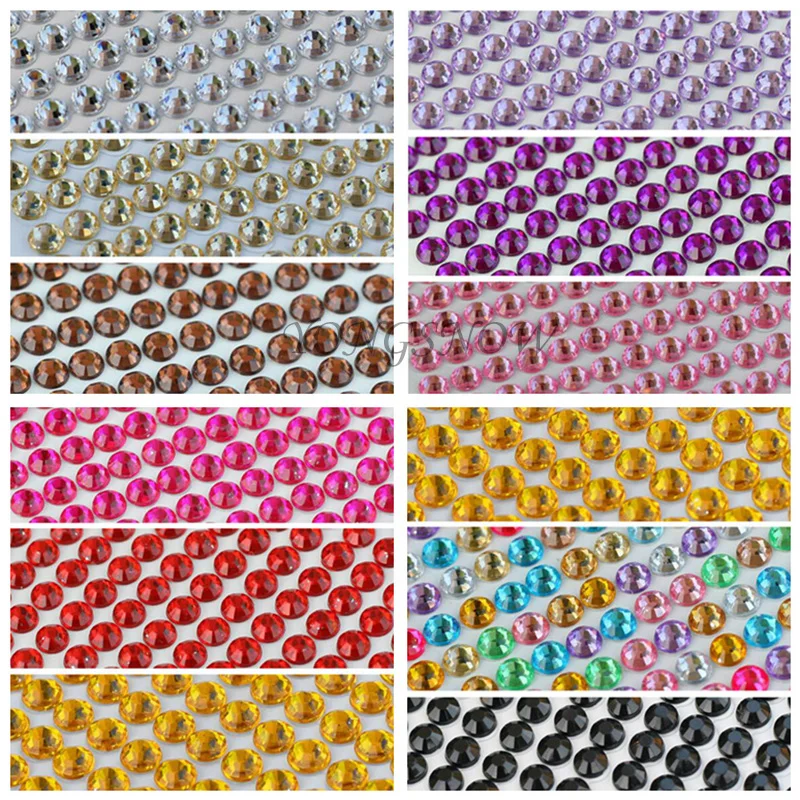 

646pcs/lot 5mm Diameter Rhinestones Phone PC Car Art Diy Decal Bling Acrylic Rhinestone Self Adhesive Scrapbooking Stickers