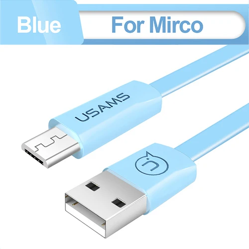 USB кабель для iphone 5 6 X Кабель USAMS Micro usb type c для синхронизации данных плоский кабель для быстрой зарядки мобильных телефонов кабель type-c usbc - Цвет: Blue For Micro USB