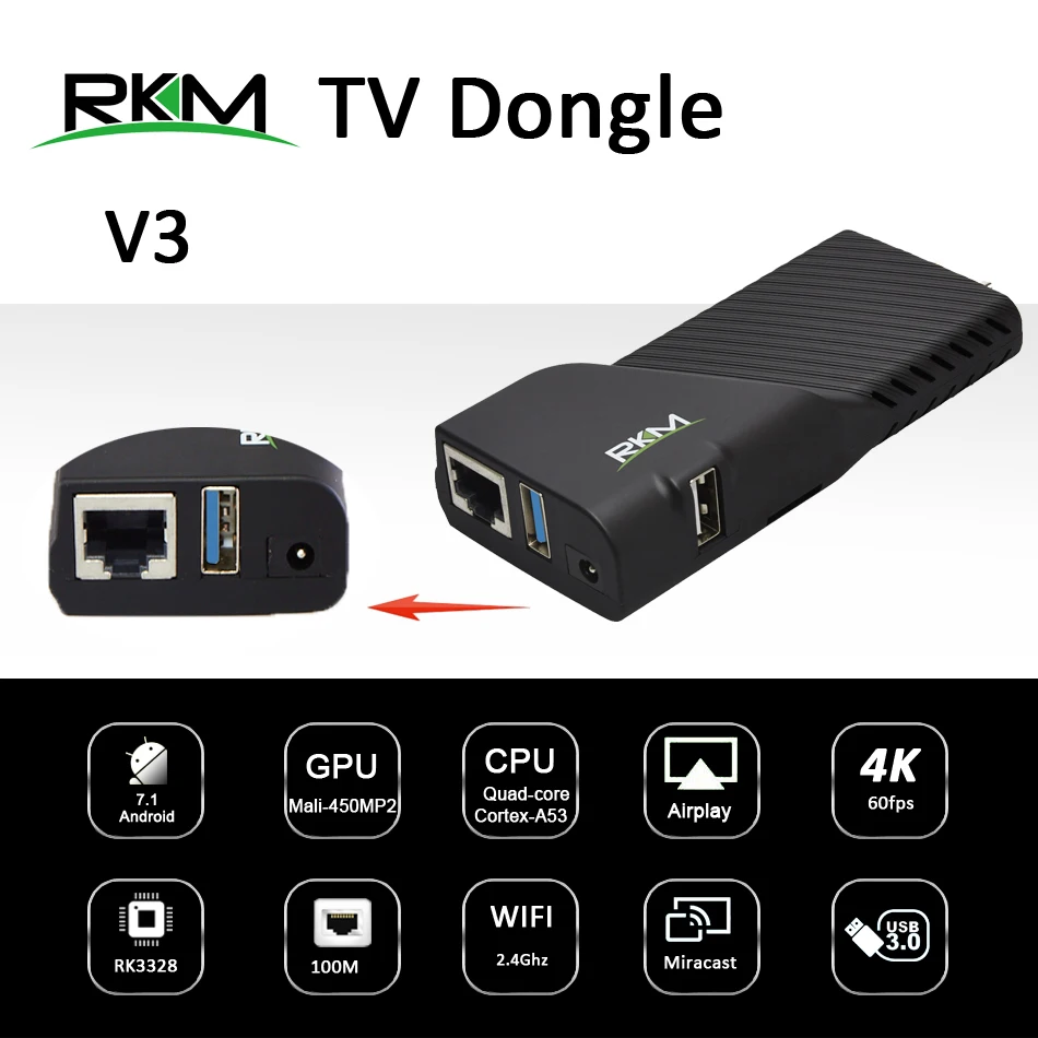  Android 7.1 TV BOX RKM V3--RK3328 Rockchip 2GB 8GB 2.4G WIFI 100M Digital Signage Media player
