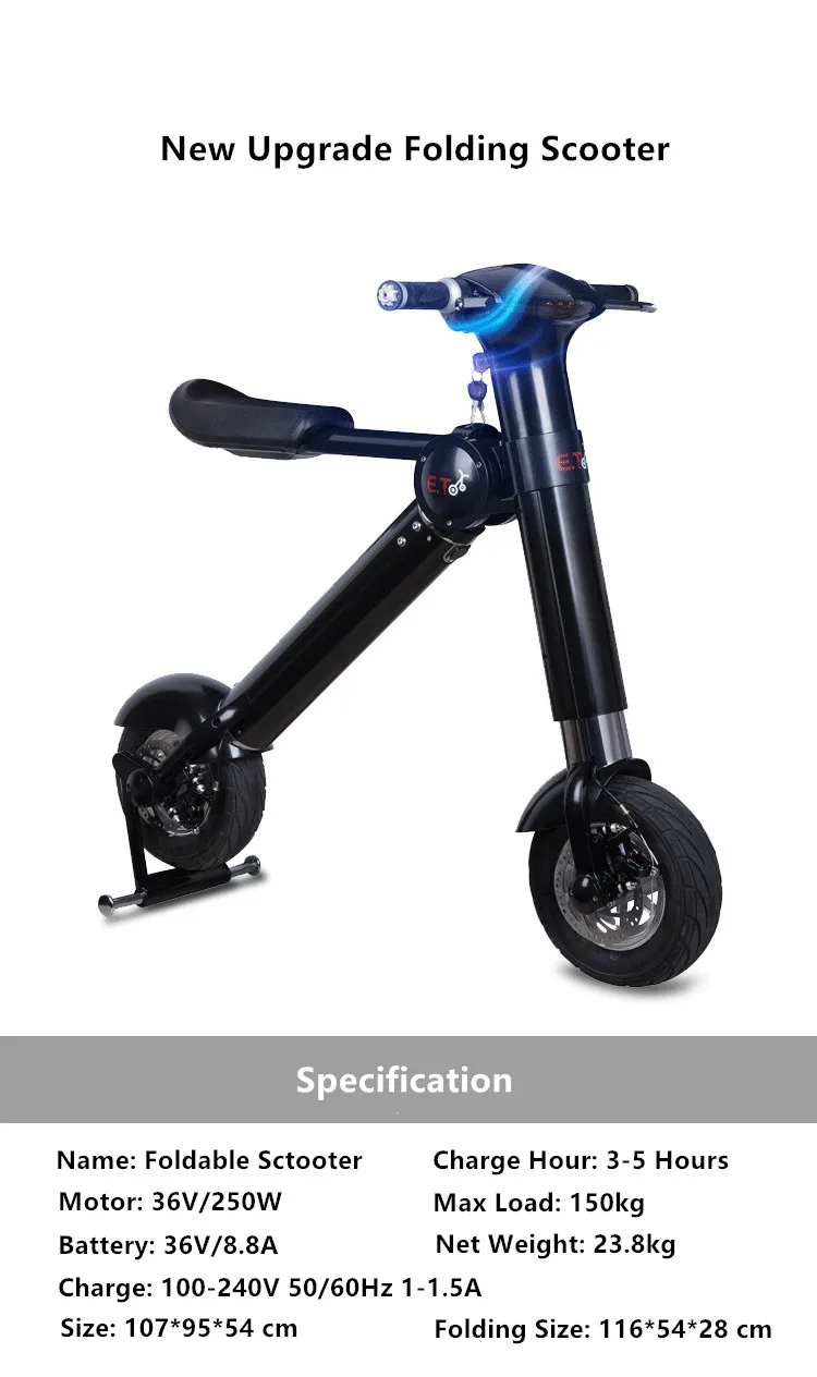 Perfect New ET Folding electric bicycle two-wheel balance intelligent electric car foldable motorcycle scooter 1