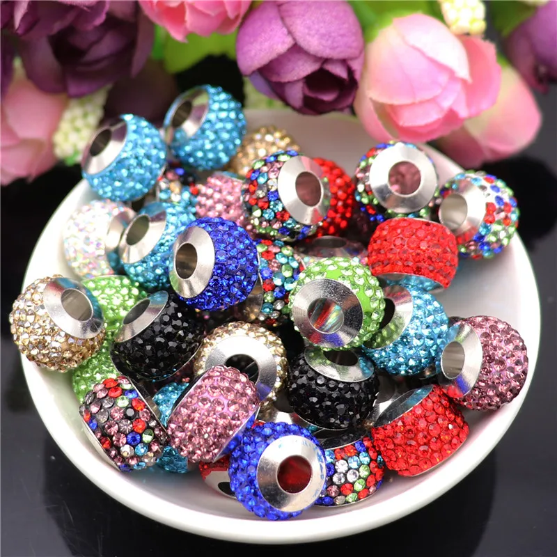 

10Pcs Wholesale Lots Bulk 16mm Big Hole Rhinestone for Jewelry Making Spacer Beads Fit Pandora Bracelet Chain DIY Necklace Women