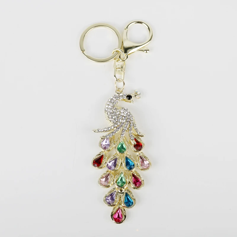 Fashion Crystal Peacock Pendant Keychain Women Bag Keychain Super