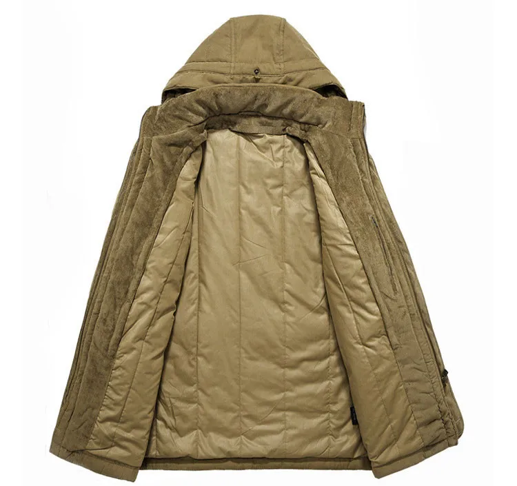 ZHAN DI JI PU Брендовая Мужская ветрозащитная зимняя куртка с капюшоном, пальто, парка цвета хаки, армейское пальто на молнии, мужские парки 238