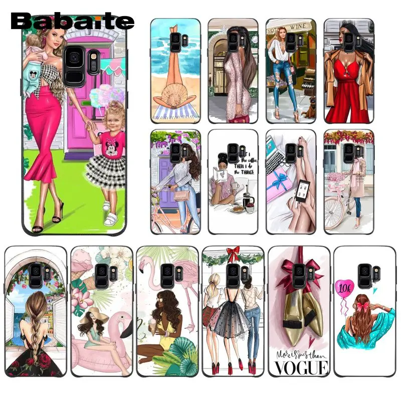 

Babaite Fashion Brown Hair Baby Mom Girl Vogue Coffee Phone Case for Samsung Galaxy S9 plus S7 edge S10 Plus S10E S10lite S8plus