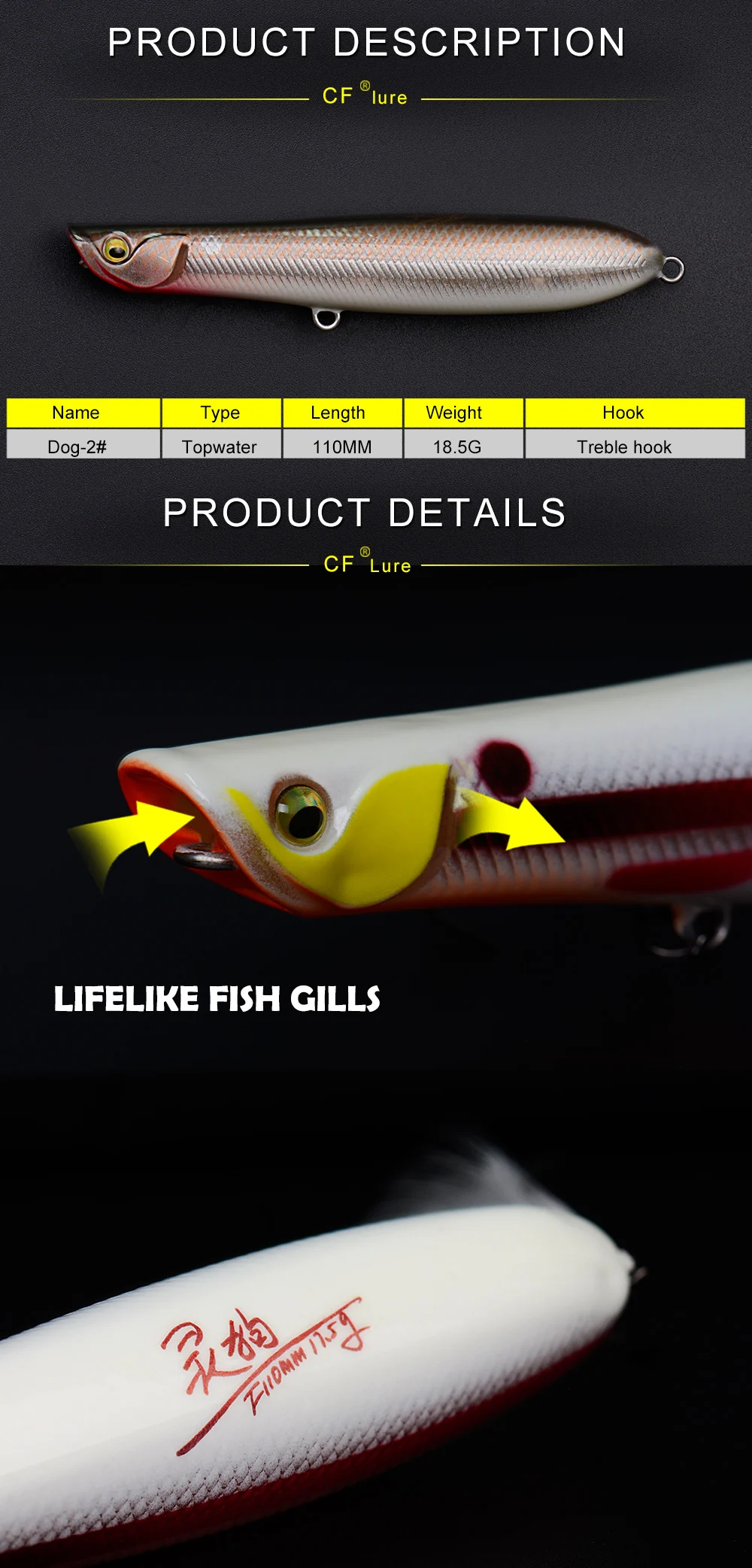 Topwater карандаш Lilfelike приманка для рыбалки карандаш реалистичные рыбные жабры 110 мм 18,5 г whopper plopper