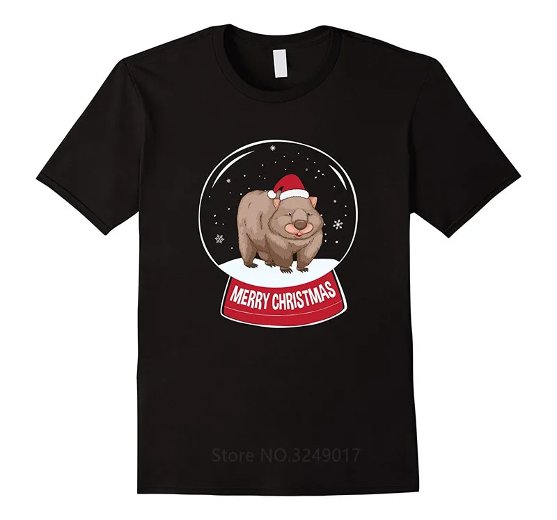 

Hip Hop Tee T Shirt Crew Neck 100% Cotton Wombat Merry Christmas Tree Ball Short Sleeve Tee For Men