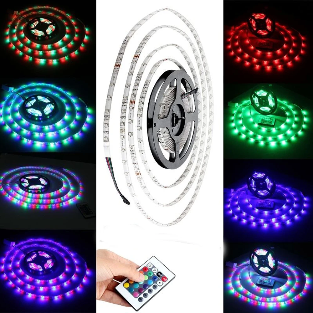 5 м RGB 300 светодиодные полосы света водонепроницаемый tira полоса 3528 2835 SMD + 24 клавиши