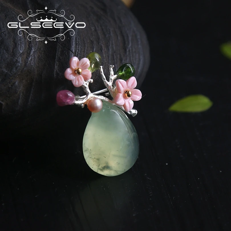 

GLSEEVO Natural Fresh Water Baroque Pearl Brooch Pins Prehnite Shell Flower Brooches For Women Dual Use Luxury Jewelry GO0164