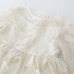 Ivory 3D feather lace Pageant Princess Party Dresses Wedding girl dress Junior Bridesmaid dress (11)_