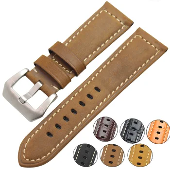 

22mm 24mm Vintage Genuine Leather Watch Band Strap Men Women Watchbands Stainless Steel Buckle Accessories For Panerai