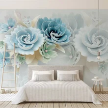 Beibehang Индивидуальные Современные красивые новые 3d тисненые цветы синий свежий ТВ фон обои домашний декор обои
