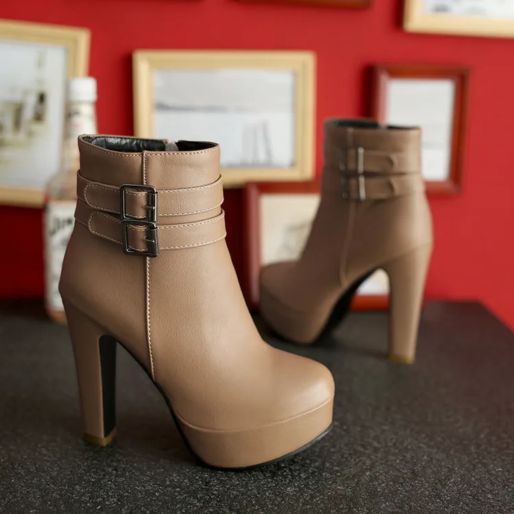 British Style New Autumn And Winter Women Fashion High Heels Ankle Boots Thick Lace-up Booties White Black Yellow3